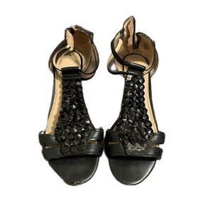 enzo angiolini Womens Solid Black Eakilly Low Wedge Sandals Stud 7